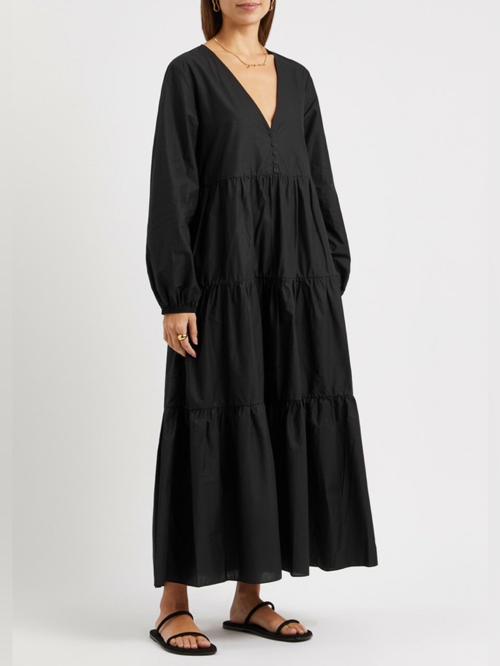 Matteau Black Tiered Button-Front Maxi Dress